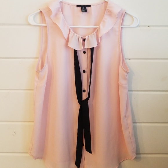 Forever 21 Tops - Button Pink Blouse with Black Sash